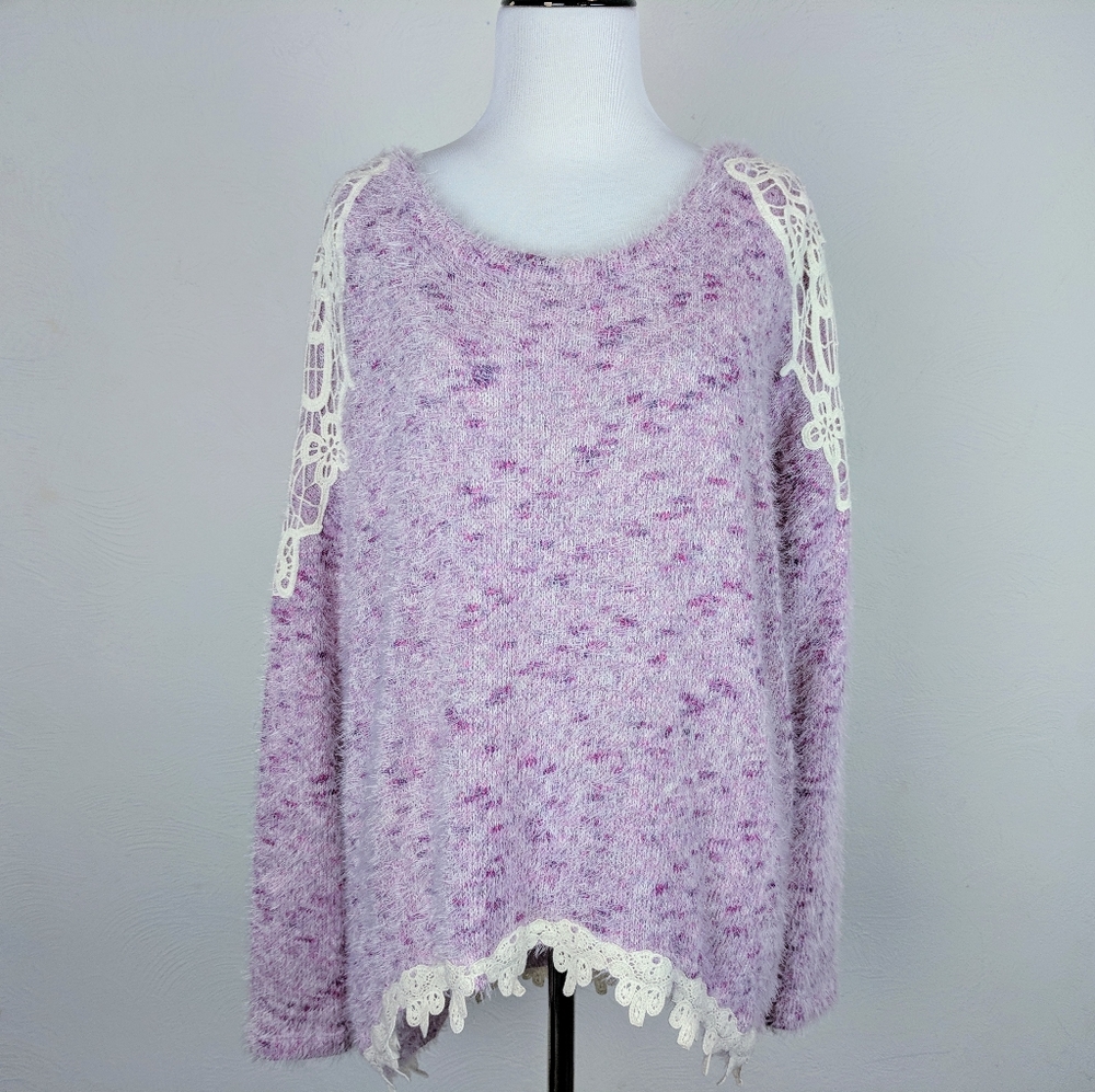 Bear Dance Sweater Purple Lace Eyelash Knit Fall Winter Cozy Quirky Coquette